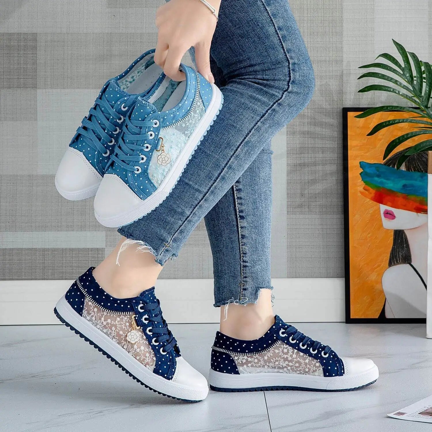 Step out in style with these quirky Hollow Denim Mesh Flat Casual Shoes for women. The unique design features denim and mesh material, perfect for a fun and casual look.So Keep your feet comfortable and stylish with these must-have shoes!